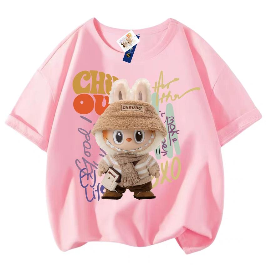 

Мультяшная футболка с 3D-принтом LABUBU для детей, топ с круглым вырезом, новая, для мальчиков и девочек, милая, с коротким рукавом, детская одежда 150