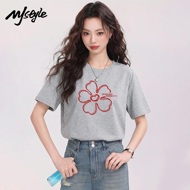 MJ STYLE Women s Pure Cotton Heart Line Art T-Shirt M