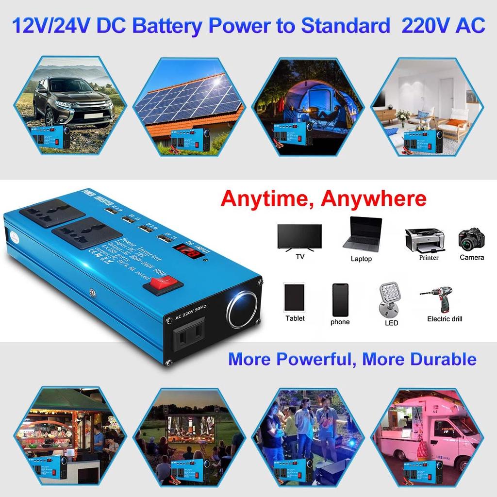 Car Solar Inverter DC 12V 24V To AC 220V 500W Power Inverter Voltage Transformer Converter 4 USB LED Display for Car Home