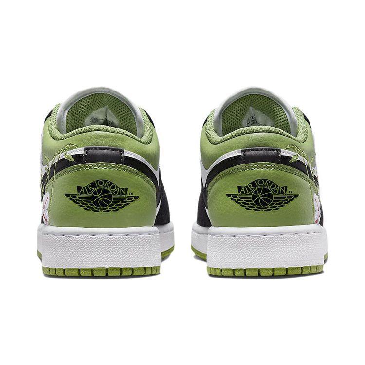 Air Jordan 1 Low SE GS Floral Kids Sneakers Green White Black DQ8389-100