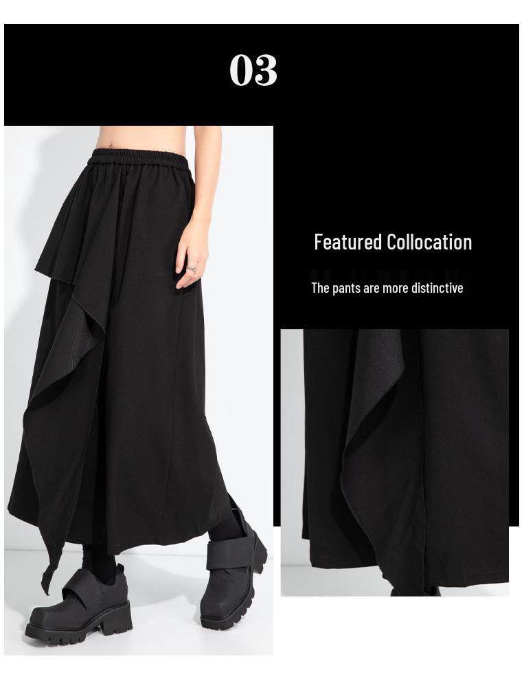 Jesień 2025 Nieregularne Spodnie Spódnicowe o Szerokich Nogawkach Długości 9/10 - Wyszczuplające, Ukrywające Biodra, Jednokolorowe, Plus Size