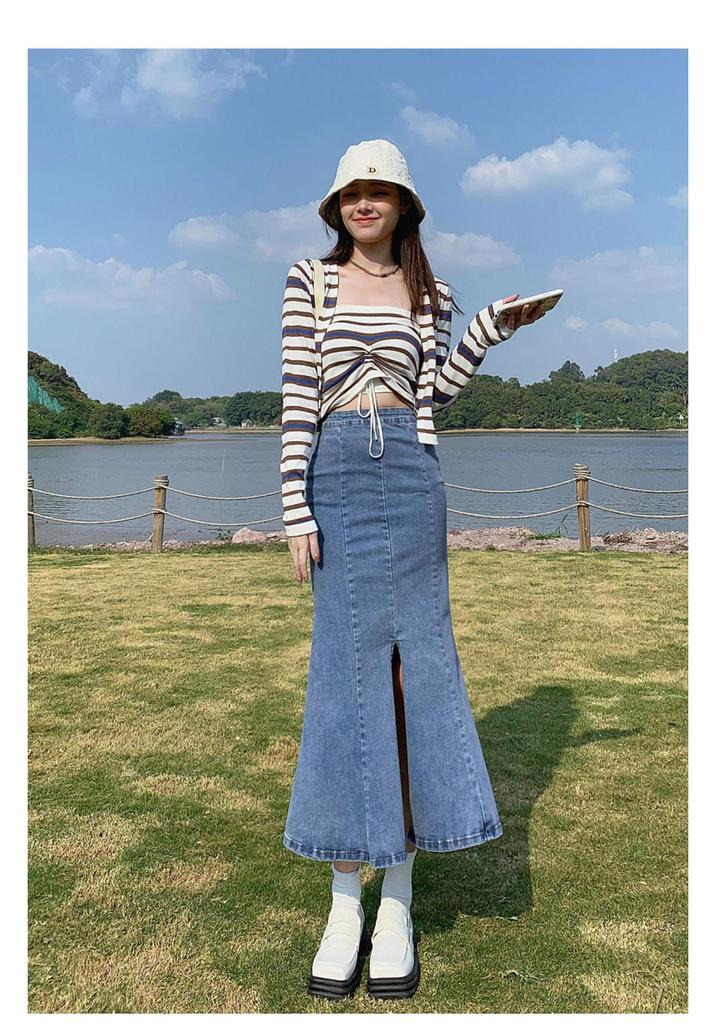Women's Fishtail Denim Skirt – 2026 Spring/Summer/Autumn Hip-hugging Mid-length Slit Design