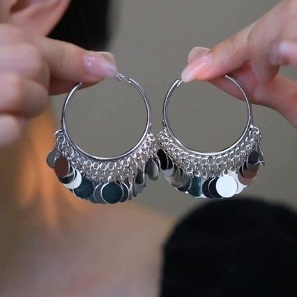 Exaggerated design multi-layer metal disc fringed earrings earrings temperament cold wind earrings