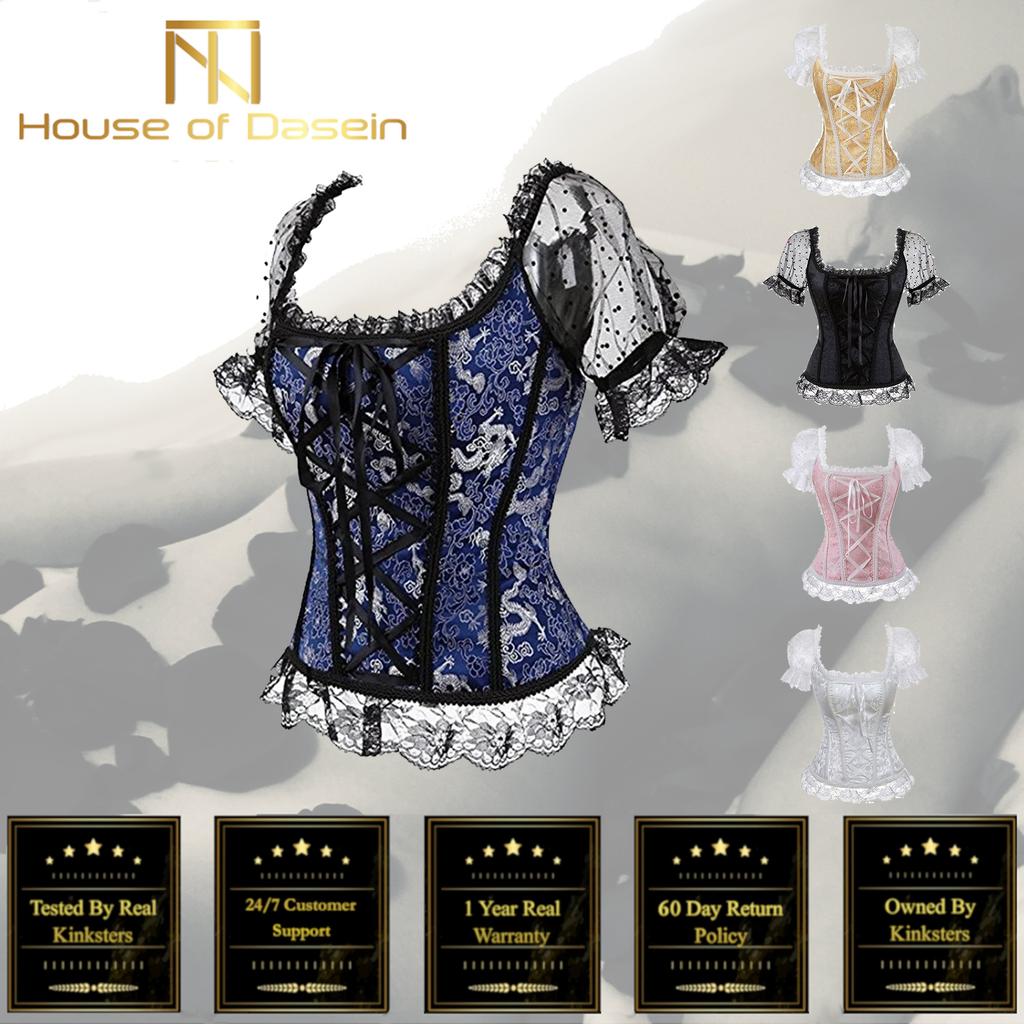 Pink Lace Short Sleeve Corset Top Style Corselet Corsets