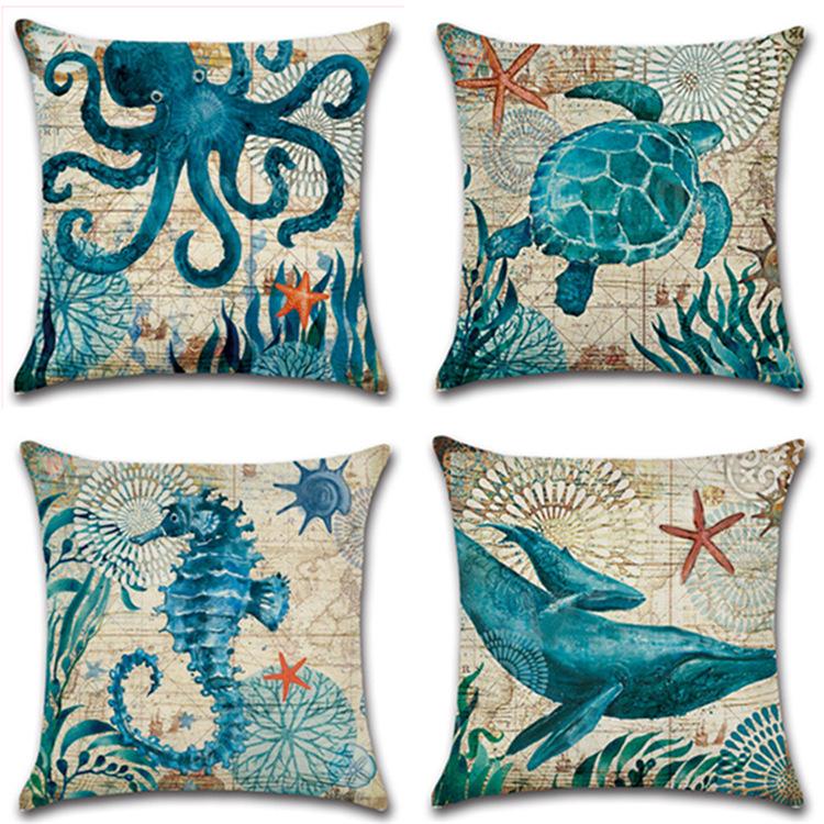 Vintage Collection Ocean Thicken Plush Pillowcase Whale Seahorse Octopus Turtle