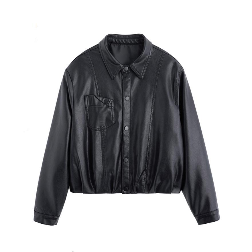 Black short leather jacket women's new spring and autumn retro popular motorcycle leather jacket