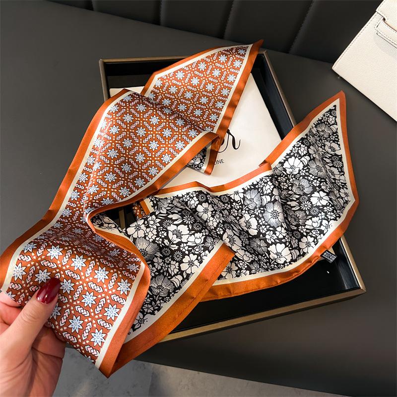 Multifunctional Color Matching Double-Layer Scarf Decorative Silk Scarf Commuting Spring And Summer Diagonal Hair Scarf Versatile Thin Narrow Streamer