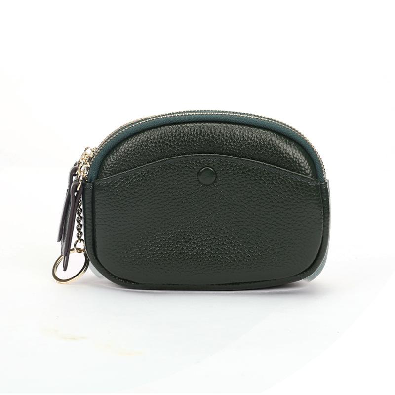 Women's Leather Small Coin Purse Simple Fashion Large-Capacity Double Zipper Keychain Mini Coin Purse