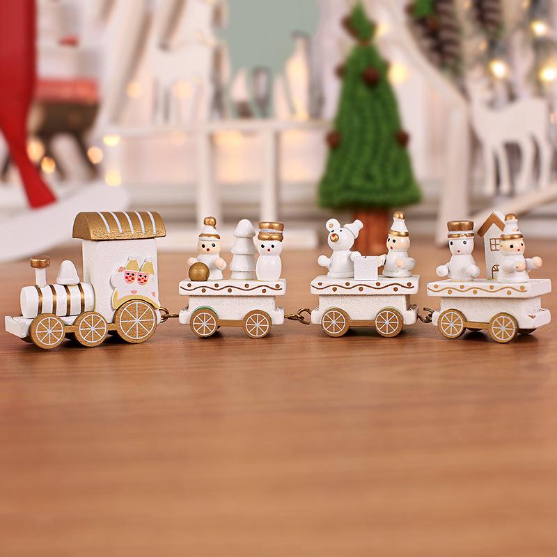 Christmas Wooden Train Christmas Decorations Miniature Model Home Table Ornament New Year Gifts Xmas Tree Hanging Pendant