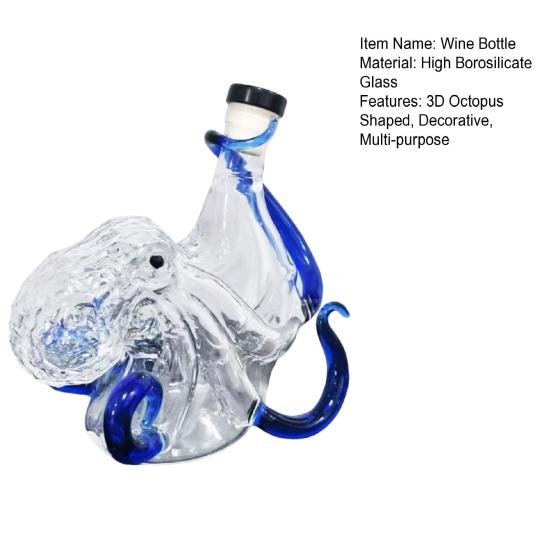 3D Octopus Shaped Glass Liquor Bottle, 350ml Borosilicate Whiskey Decanter, Spill-Free Decorative Pouring Bottle for Spirits Whiskey Wine Display