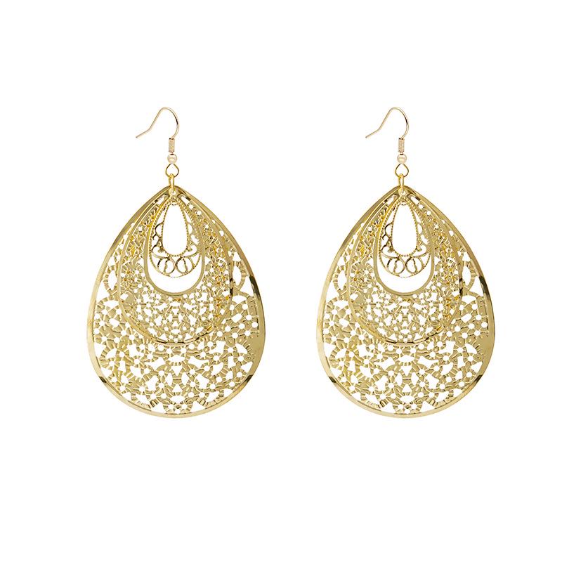 European and American Multi-Layer Hollow Metal Geometric Tassel Earrings