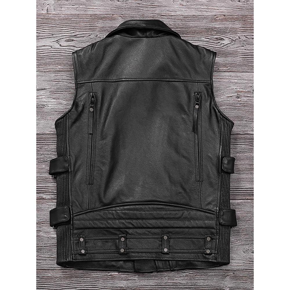 Chinese Size Biker Vest Top Layer Cowhide Leather Vest Men's Slim Short Motorcycle Clothing Riding Jacket Sleeveless Genuine Cow Club Vest