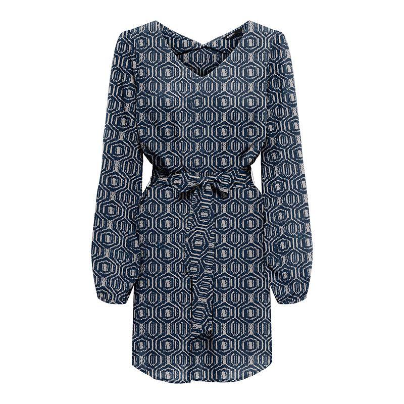 Robe cintrée col V ceinture à nouer imprimée fantaisie Femme ONLY