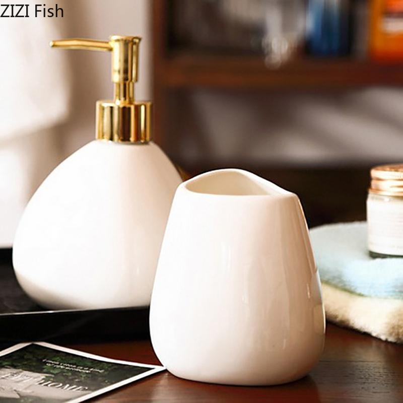 Minimalist Ceramic Bathroom Accessories Set Hand Sanitizer Bottle, Cup, Soap Dish Tray Household Soap Dispenser Lotion Bottle