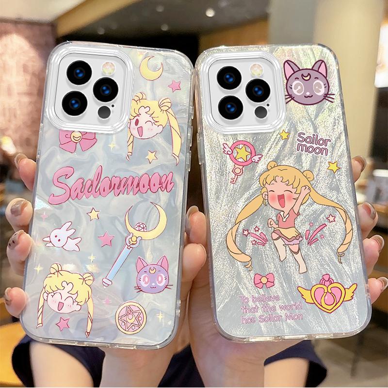 Lovely Sailors Moons Anime Gradient Phone Case for iPhone 16 15 14 13 12 11 8 7 6 Pro Max Plus XS XR Hard Shockproof Back Covers