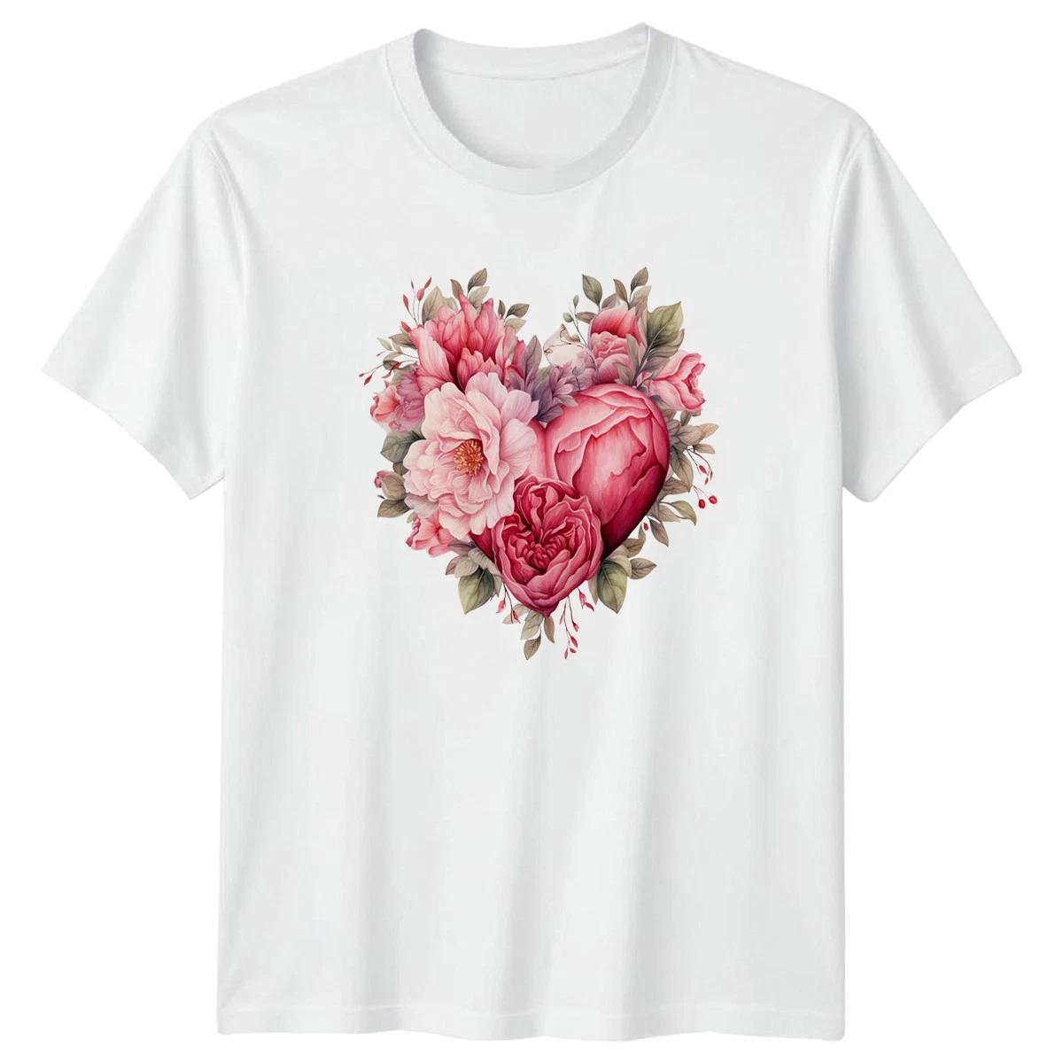 Pink Floral Heart Womens T-Shirt Mens Tee Graphic Valentines Day Top XL