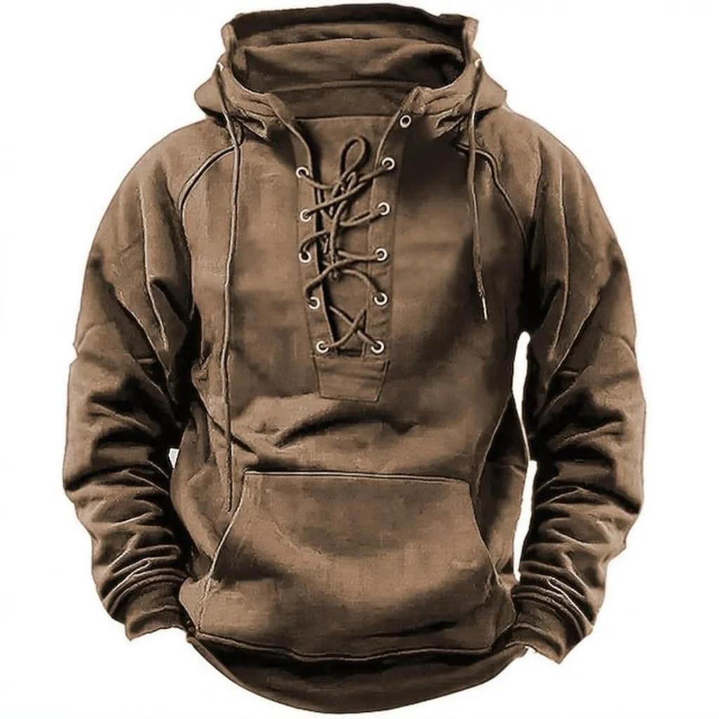 Felpa con cappuccio da uomo rétro con coulisse e tasche multiple, vestibilità ampia taglie forti per primavera e autunno