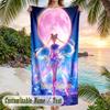 Sailor Moon Beach Towel, Personalized Custom Name Text, Quick Dry Large Absorbent Towel For Beach Pool