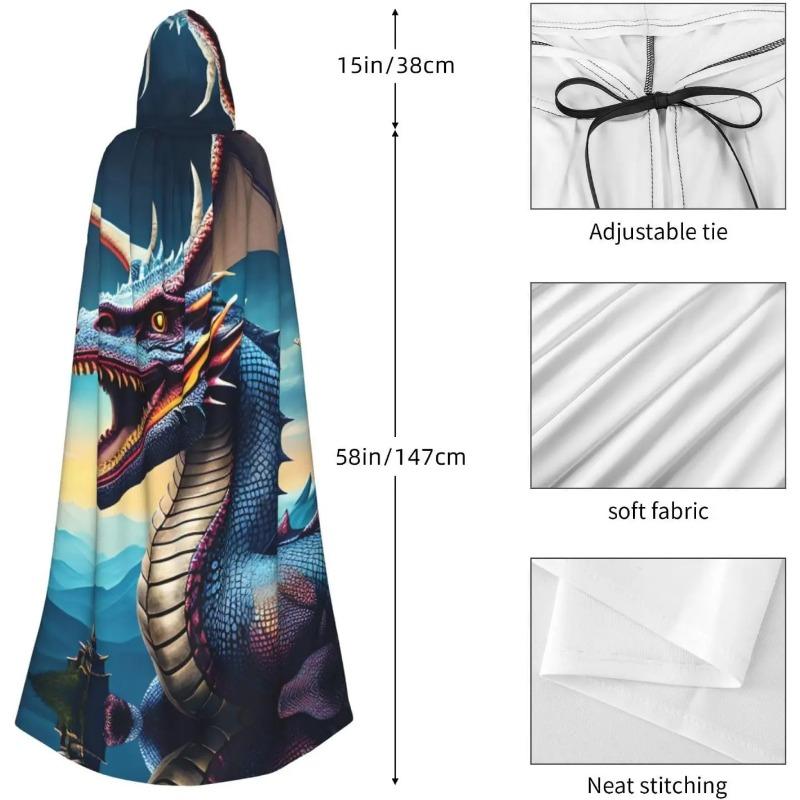 Roaring Dragon Prints Hooded Cloak for Halloween, Role-playing, and Costume Parties - Comfortable and Durable Unisex
