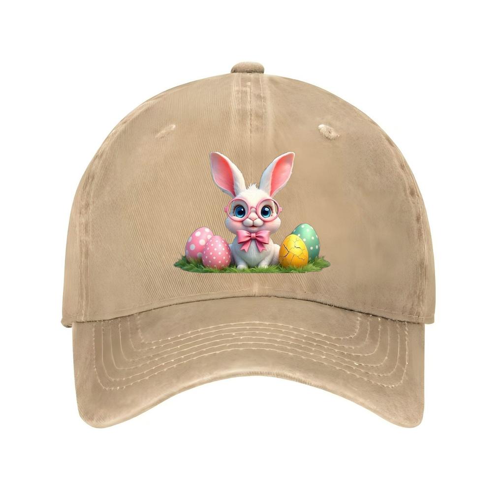 Cute Bunny Easter Eggs Print Baseball Cap Adjustable Polyester Casual Adult Hat Unisex Hat