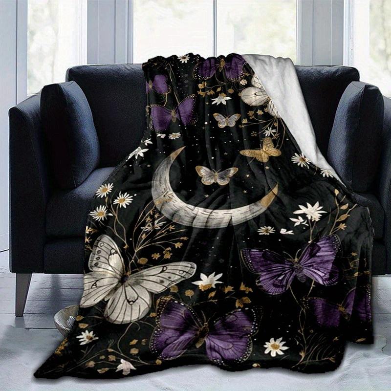 1pc Moon Butterfly Printing Lightweight Flannel Blanket, Comfortable and Warm Blanket, for Camping Sofa Bed and Couch Office, Gift