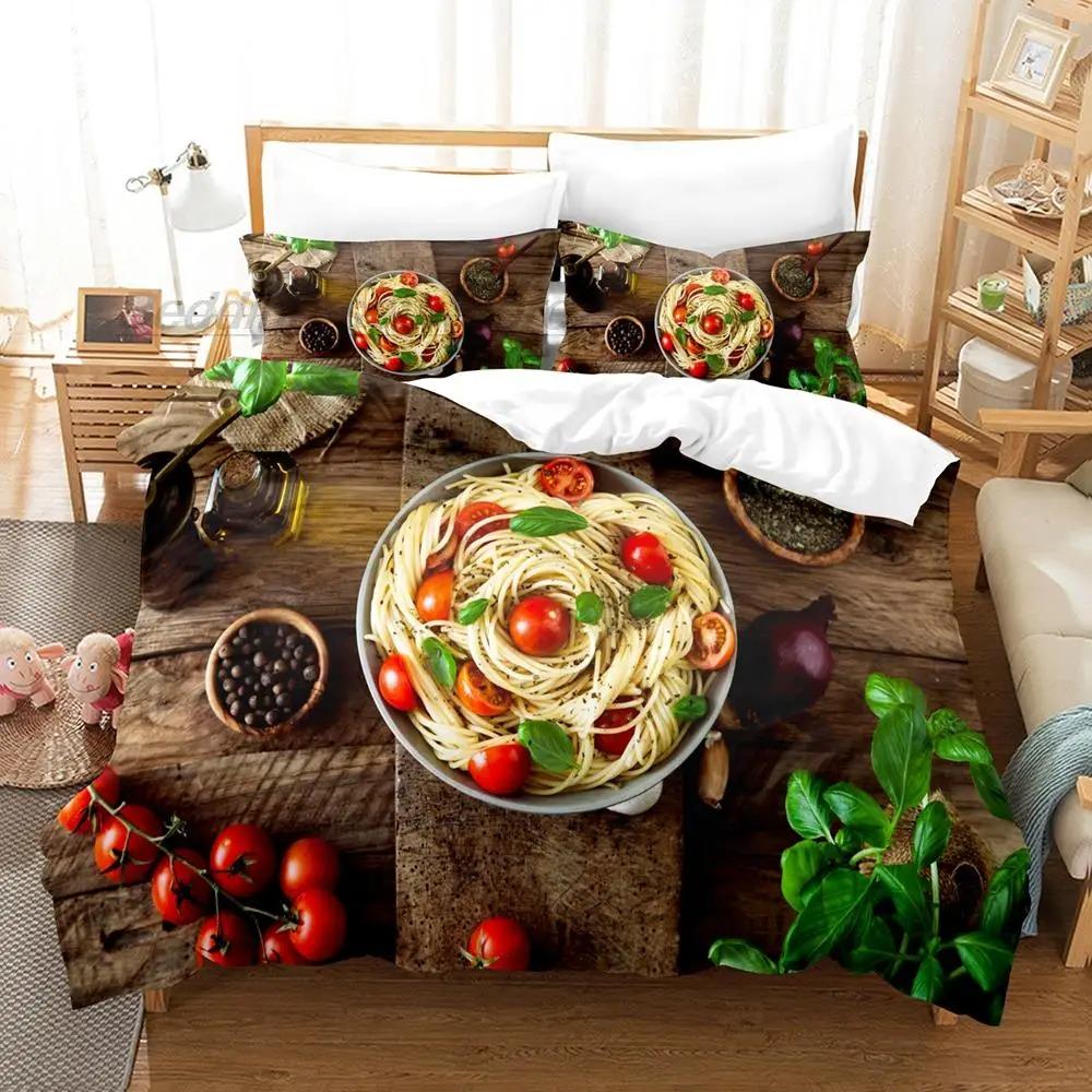 Gourmet Spaghetti Italian Bedding Set Single Twin Full Queen King Size Bed Set Aldult Kid Bedroom Duvetcover Sets 3D Breakfast