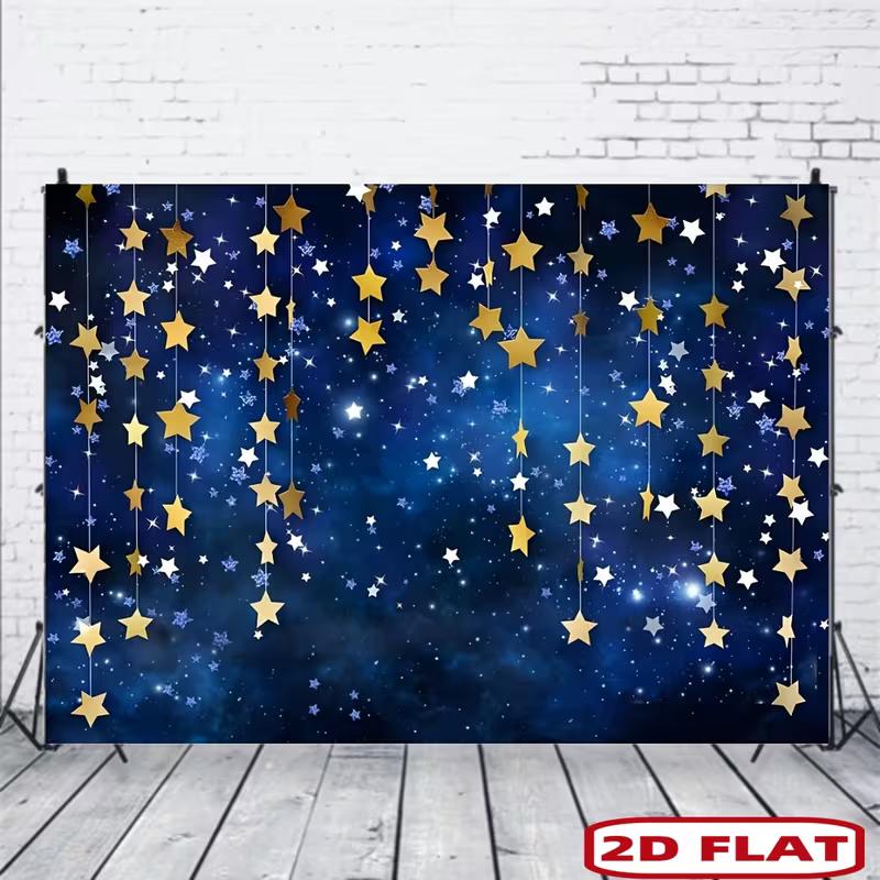 

2D Starry Night Backdrop with Golden Stars for Kids Party Decoration 47.2x31.5inch/120*80cm