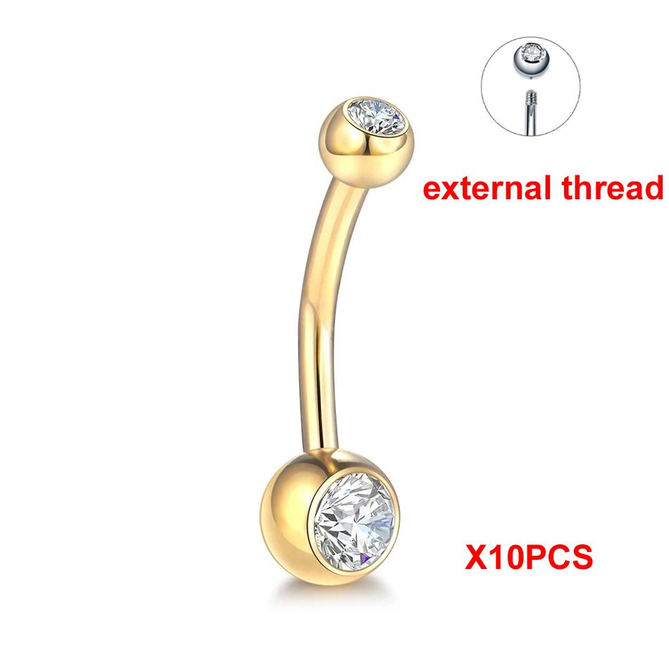 10Pcs/lot G23 Titanium Belly Button Rings Crystal Navel Barbell Rings Belly Piercing Jewelry for Sexy Women Navel Piercing 14G