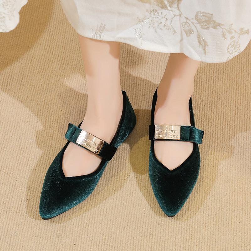 Women's Shoes Slip-on Women's Flats Metal Decoration Dress Flats Women Sexy Pointed Toe Flat Low Heels