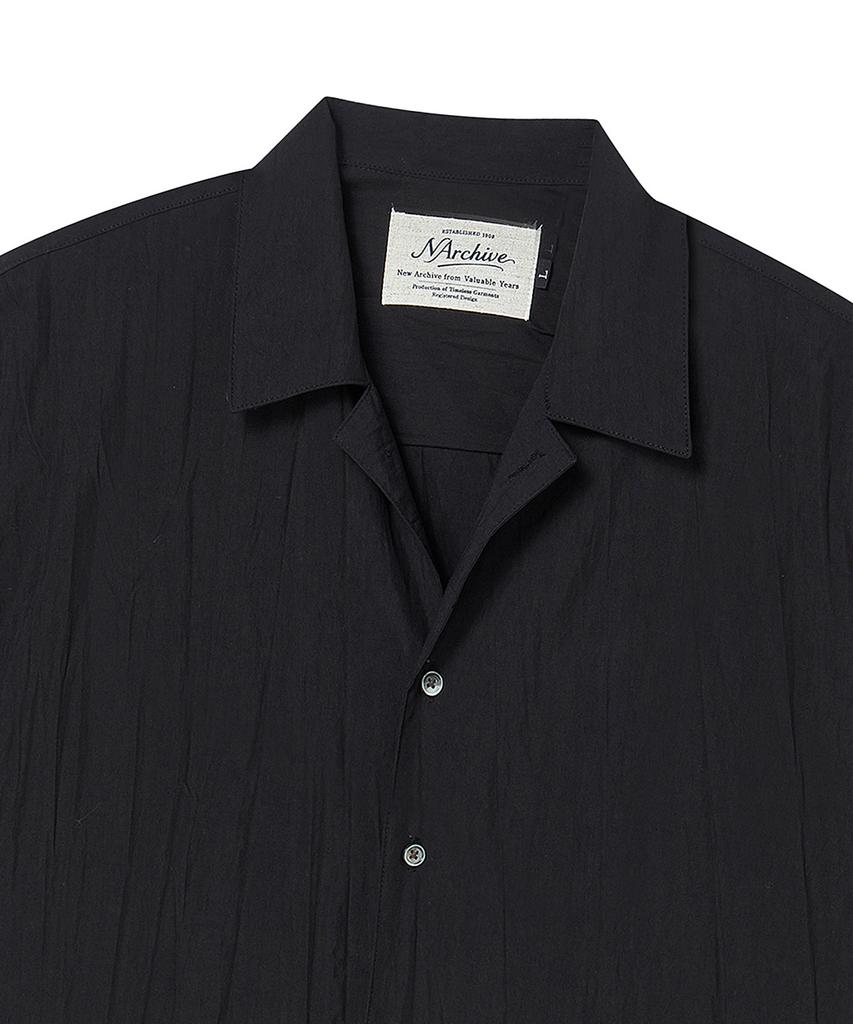 BEYOND CLOSET [Collection Line] Crease Cotton Open Collar Short Sleeve Shirt Black