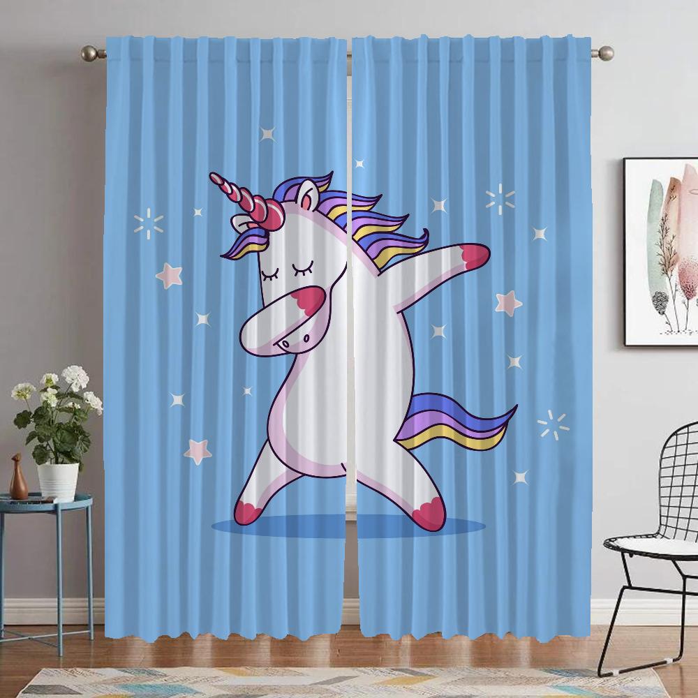 Niedliche Cartoon Einhorn Moderne Wohnzimmer Vorhänge für Kamera Verdunkelungsvorhang für Zimmer 2 Paneele Trennwand Halloween Dekoration