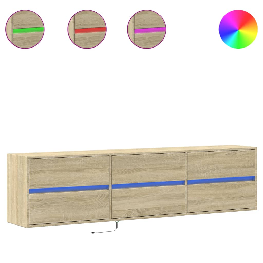 Vidaxl Ścienna Szafka Pod Tv, Z Led, Dąb Sonoma, 180X31X45 Cm