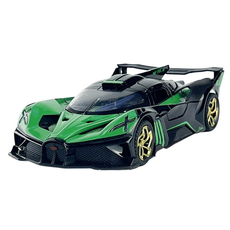 

Модель спортивного автомобиля Bugatti Flying Fire Meteor в масштабе 1/32, имитация звука и света, детские игрушки, литые автомобильные украшения, подарок для мальчика зелёный