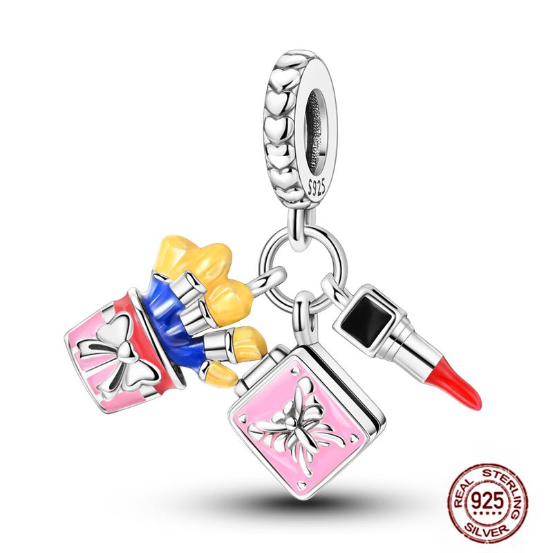 Colorful Heart Murano Glass Flower Travel Pink Charm Bead Components Copper Metal Compatible With Authentic Original Bracelet High Quality Fine
