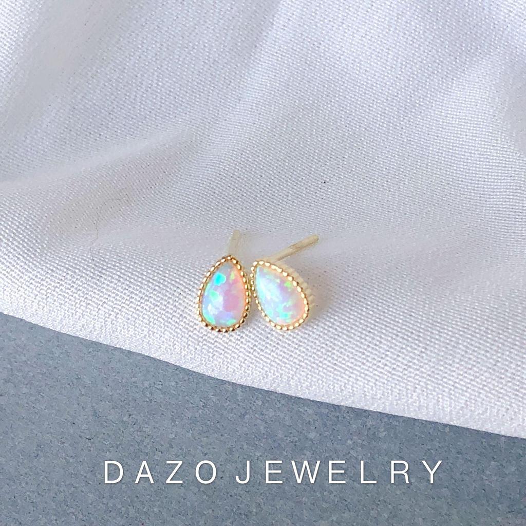 14K Gold-Plated Sterling Silver Opal Stud Earrings - Elegant & Versatile Design for Women