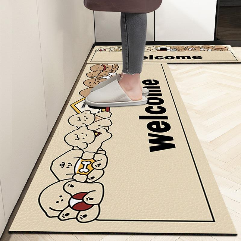 Kitchen Floor Mat Cute Style Cartoon Puppy Long Strip Decorative Carpet Non-slip Oil-proof Foot Mats Pvc Leather Waterproof Rug