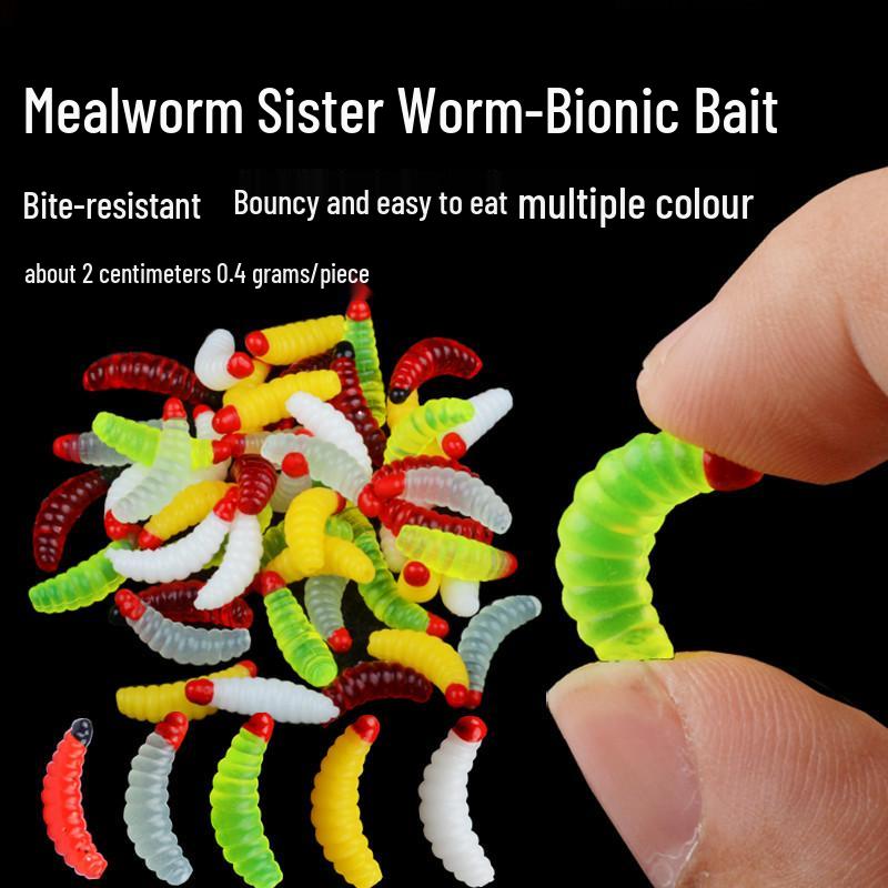 Fishing Simulation Mealworm Soft Bait for Bread, Red Worm, and Micro Fish Species.