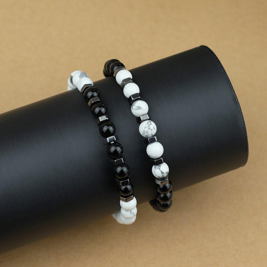 Noter 2Pcs Set Men Beaded Bracelet 3 Colors Available Tiger Eyes Onyx Stone Healing Charm Cool Riding Sports Wrist Accessories