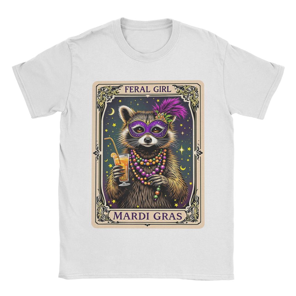 Unisex T-Shirts Feral Girl Mardi Gras Karneval Bunt Waschbär Einzigartig Baumwolle T-Shirts Kurzarm T-Shirt Rundhals Kleidung