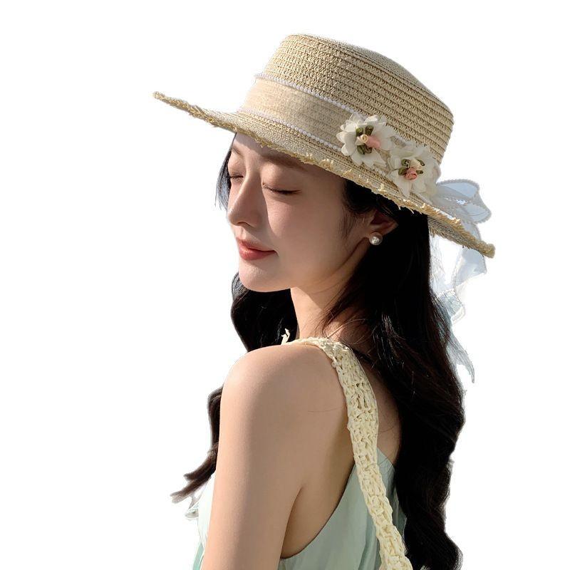 Summer Hat Women's Lace Bow Sunscreen Shade Straw Hat Summer Travel Vacation Beach Hat Sun Hat