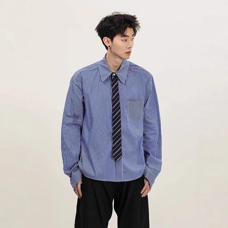 Neue Herrenkrawatte für Frühling und Herbst, Old Money Style Locker Lässig und Vielseitig Kariertes Langarmhemd für Herren