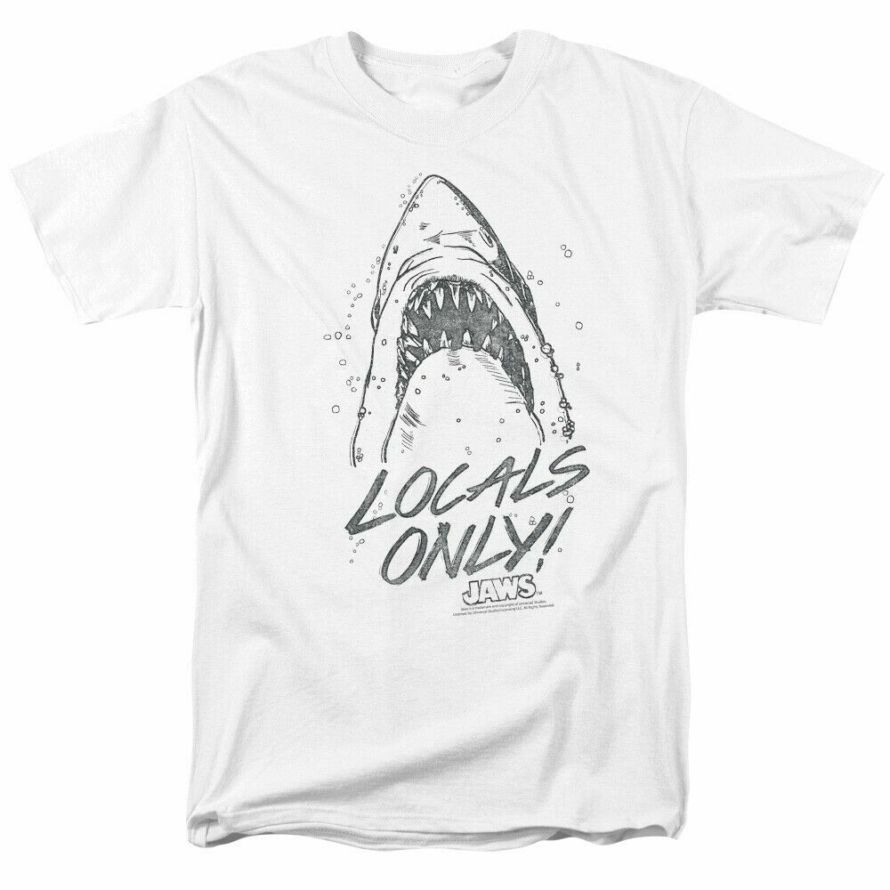 Jaws Locals Only T Shirt Licensed Shark Movie Retro Tee Classic New White M