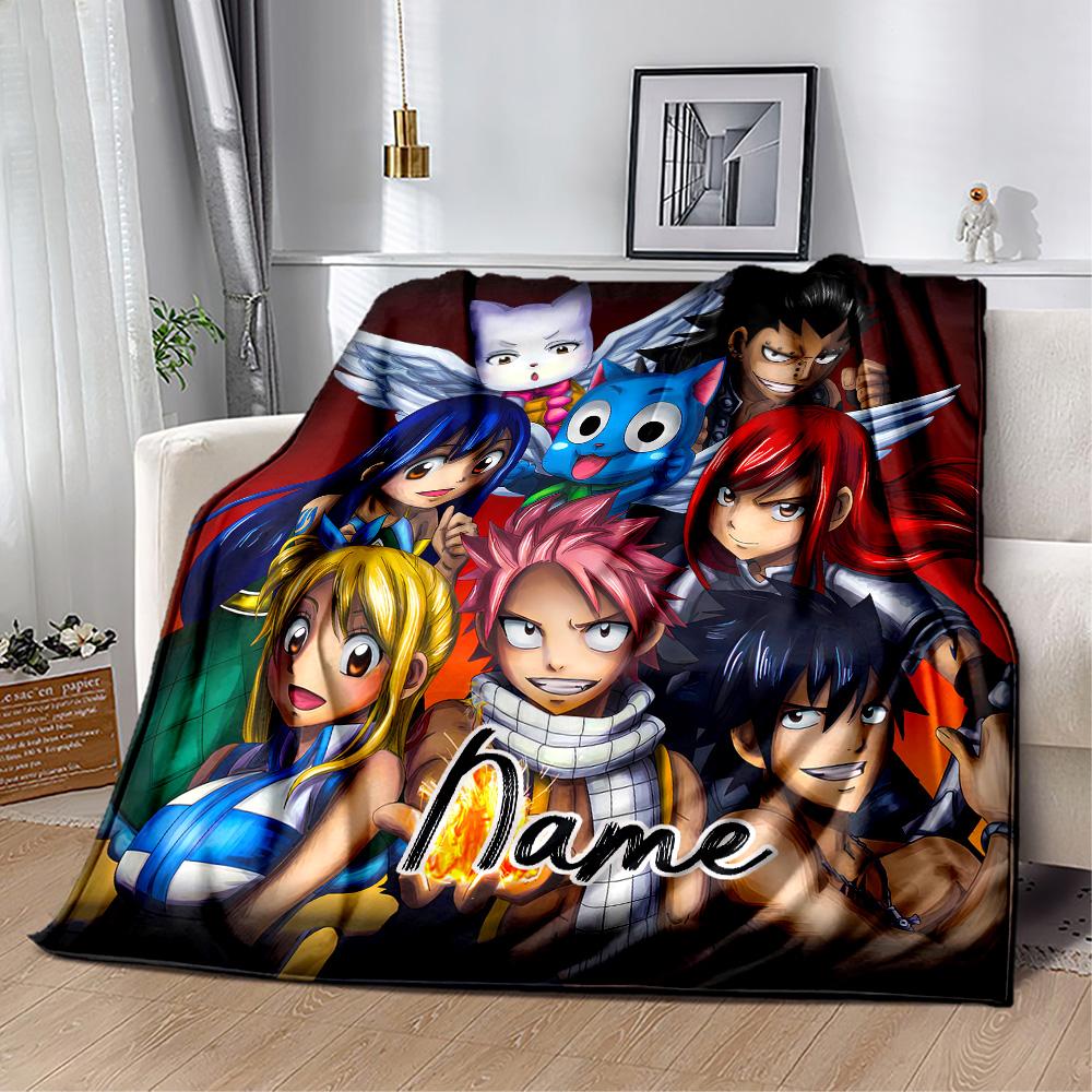 Fantasy Anime Characters Personalized Text Blanket Gift Customizable Blanket Comfortable Perfect for Bed Living Room Home Decor Seaside