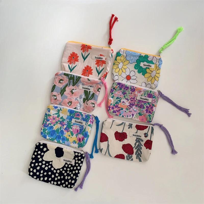 Women Makeup Handbags Wallet Organizer Small Pouch Bags Floral Travel Portable Coin Purse Cosmetic Lipstick Storage Bag