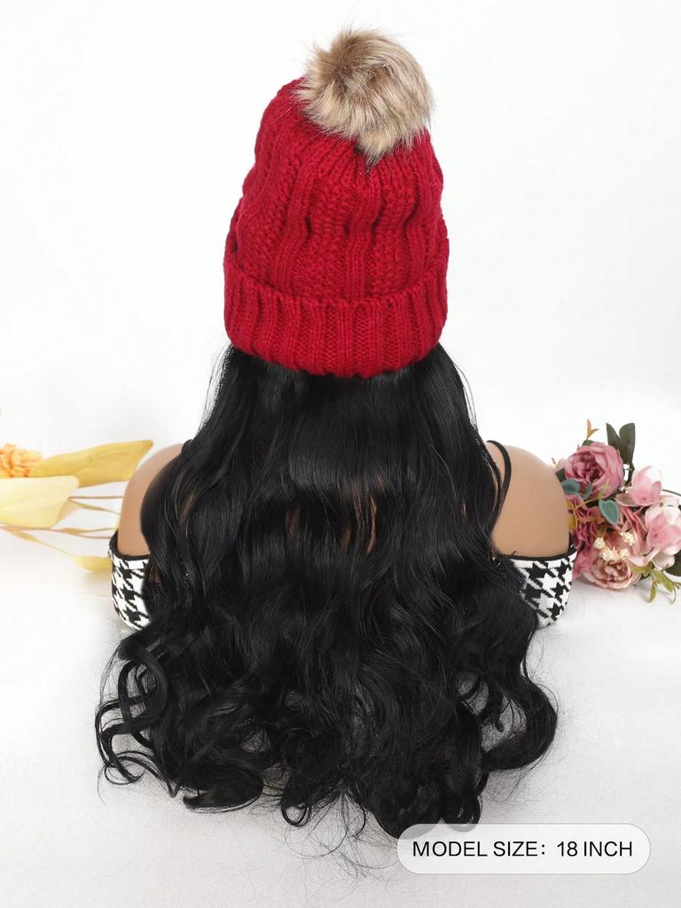 Synthetischer Perückenhut, gewelltes langes Haar, roter Hut, geeignet für den täglichen Gebrauch von Frauen