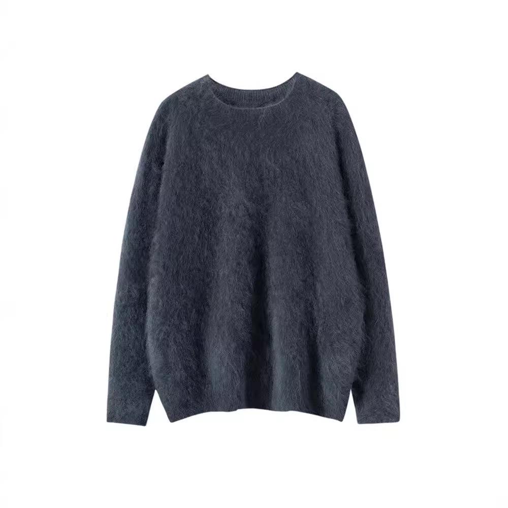 Seamless Cashmere Women's Loose Brushed Sweater - Round Neck Pullover Base Layer Jacket