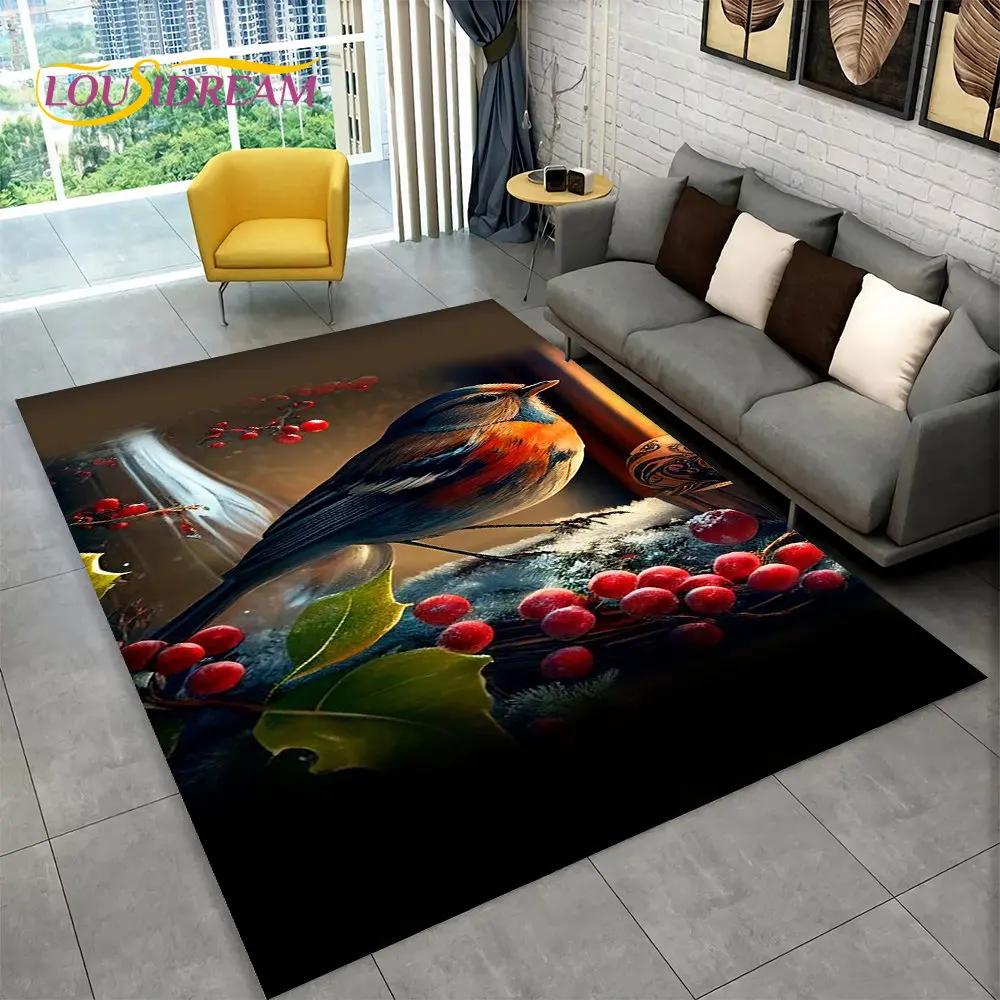 Exquisiter 3D-Teppich mit Vogel- und Blumenmotiv, Teppich für Zuhause, Wohnzimmer, Schlafzimmer, Sofa, Fußmatte, Küchendekoration, rutschfeste Bodenmatte