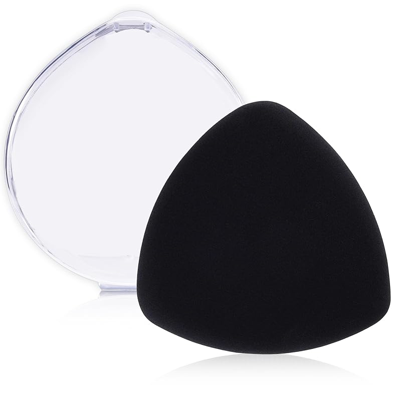 Makeup Powder Puff 2.64In Diamater, Latex-Free Makeup Sponges for Blending Foundation Liquid Cream and Powder, Triangle Powder Puff with 1 Travel Black 1pcs