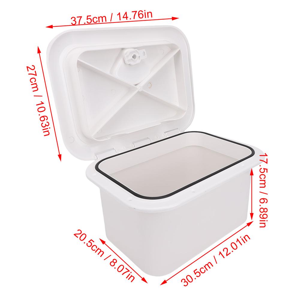 Boat Embedded Storage Marine Boat Storage Box ABS 37.5X27X17.5cm Boat Embedded Storage for Bait Fishing Gear Tools White