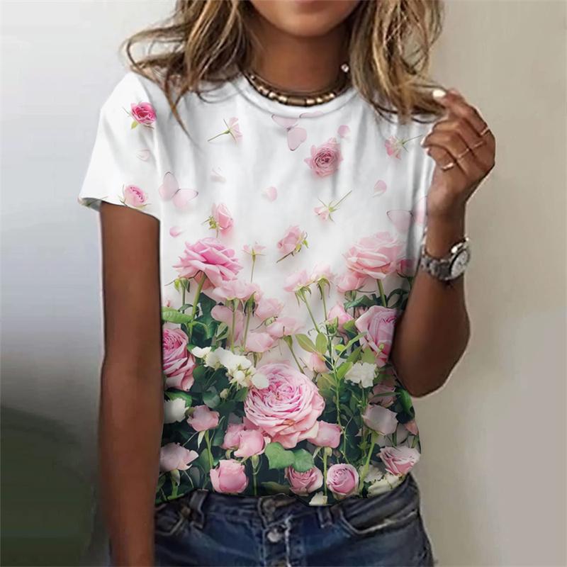 3D Print T Shirt Summer Street Heart Tees Fashionable Tee Minimalist Pattern Women's T Shirt Round Neck Short Sleeved Top